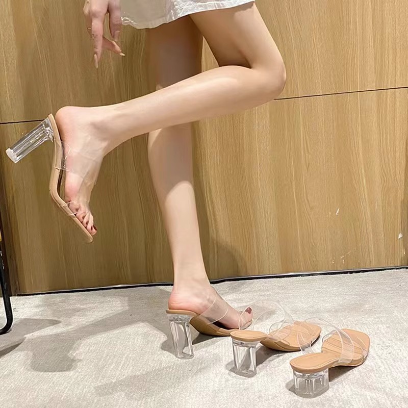 fairy style transparent sandals for women, summer 2026 new model, chunky heel slippers, crystal high heels, single strap mid heel fairy style transparent sandals for women, summer 2026 new model, chunky heel slippers, crystal high heels, single strap mid heel